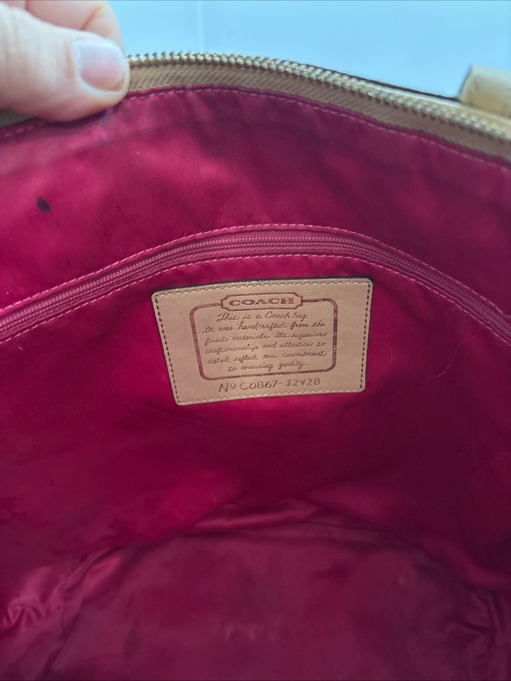 Coach Khaki Signature Canvas Tote with Gold Trim - Picture 15 of 16